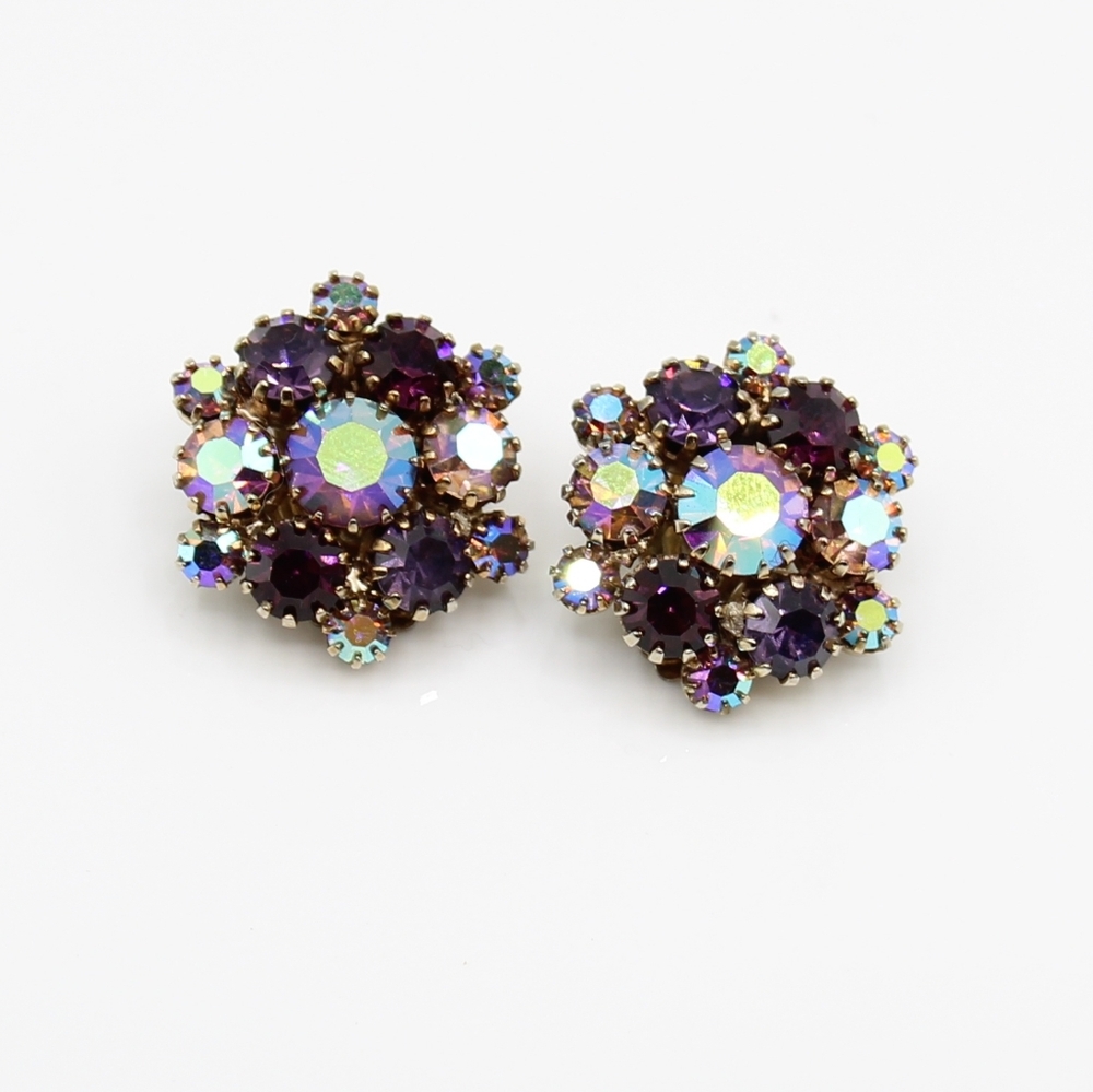 Vintage rhinestone clip earrings - Picture 1 of 7